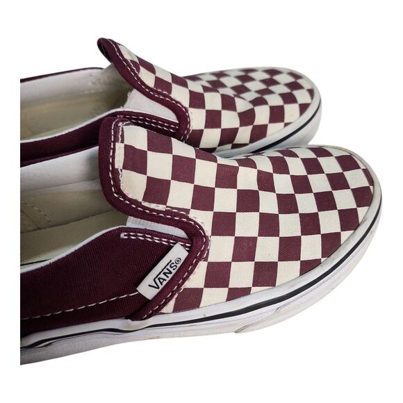 Vans Kid's Shoes Size 1 M Maroon Red White Checkered Slides Slip-On Canvas - Picture 6 of 8